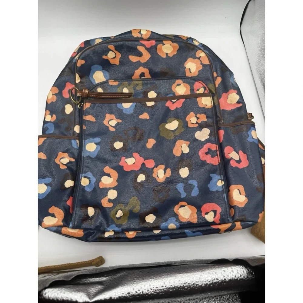 FOSSIL Large Backpack Campus Navy Multicolor Animal Print Coated Canvas GC PT2
